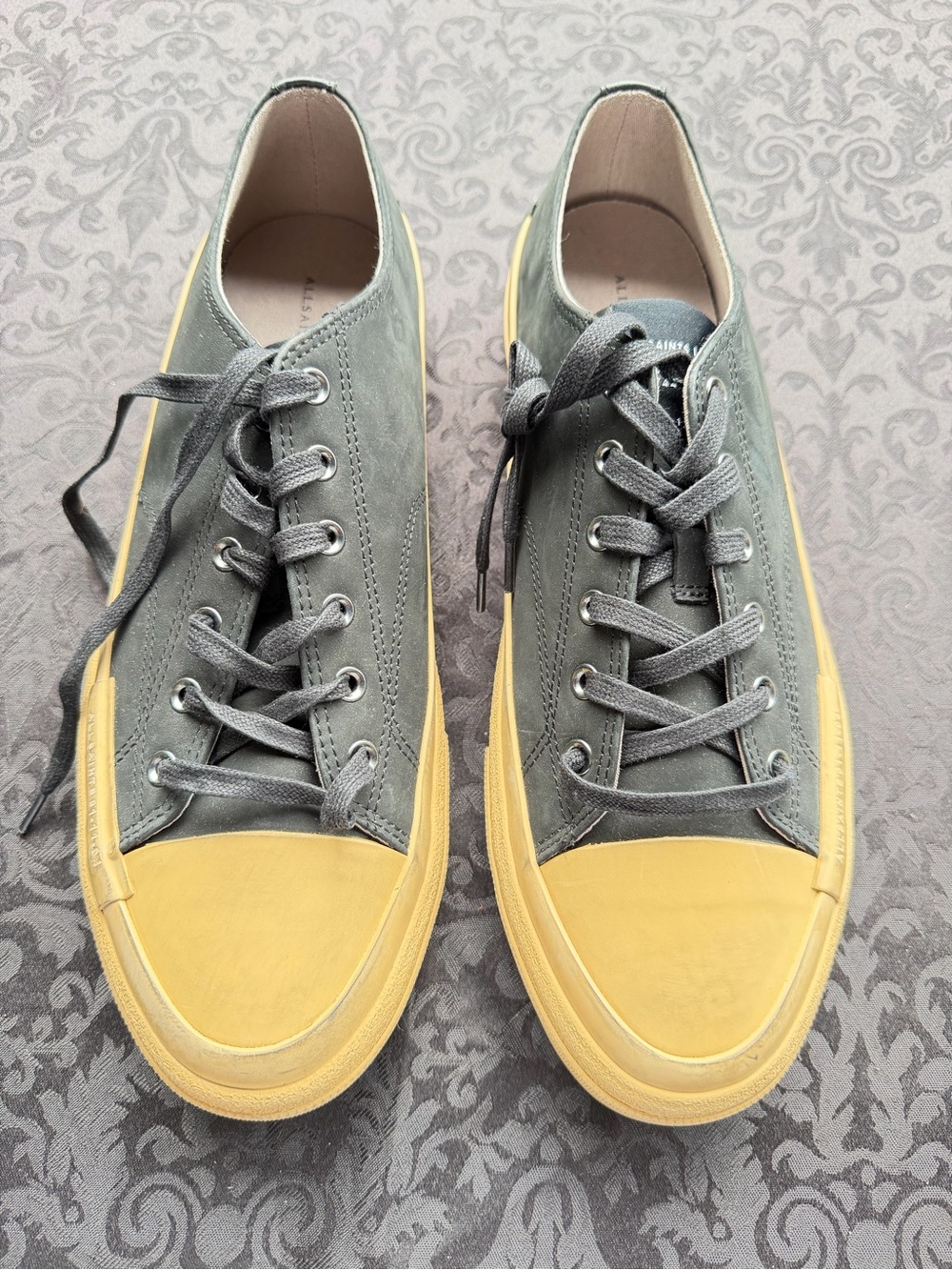 AllSaints London Black Leather Low Top Sneakers 01-11-94 Gum Sole EU 45 US 12